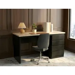 VILLA HOGAR - Escritorio Belgica 4 cajones negro con roble rustico