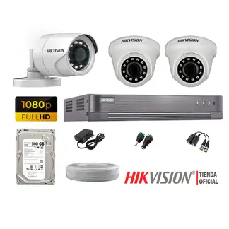HIKVISION - Kit 3 Cámaras Seguridad Full Hd 1080P + Disco 500Gb Completo