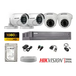 HIKVISION - Kit 4 Cámaras Seguridad Full Hd 1080P + Disco 500Gb Completo