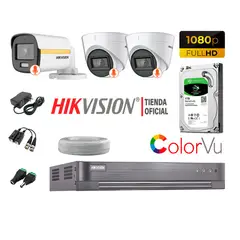 HIKVISION - KIT 3 CÁMARAS SEGURIDAD FULL HD 1080p COLORVU VISION COLOR 1TB