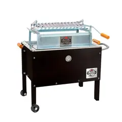 MEAT MASTER - Caja China Jr Black+ Parrilla Levadiza Galvanizada+ Termómetro + Funda