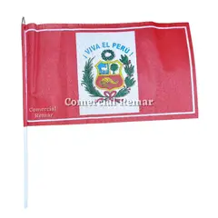 PERU - 12 unidades Banderas de Perú 20x10cm para Mano de Tela Con Escudo