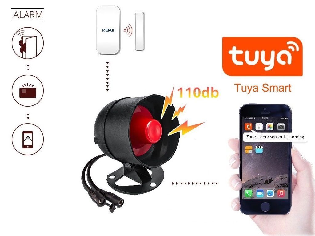 Sensor de Puerta Ventana Wifi Sirena Alarma Smartphone App Tuya Smart