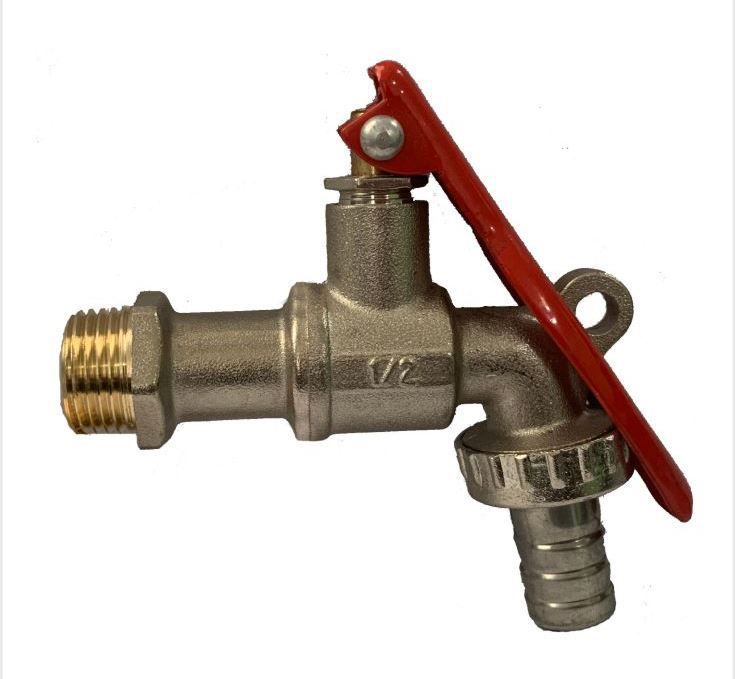 Llave Esférica Para Jardín 1/2" Con Seguro Pesada Valmax - Gris Roja