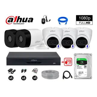 DAHUA - CÁMARAS SEGURIDAD KIT 5 FHD 3 CAMARA AUDIO + 1TB REC FACIAL