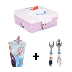 FROZEN - Pack sandwichera 3D vaso 3D y cubiertos -