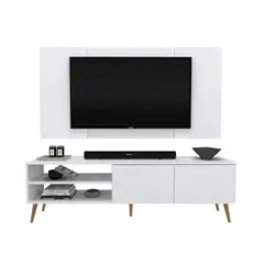 MOVENDA - Centro de Entretenimiento 65″ Caxias Mesa de TV y Panel Blanco con Patas de Madera