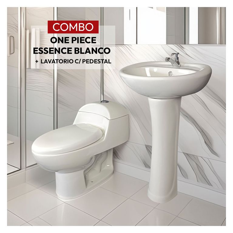 COMBO INODORO ONE PIECE ESSENCE BLANCO C LAVATORIO ESSENCE BLANCO STONE