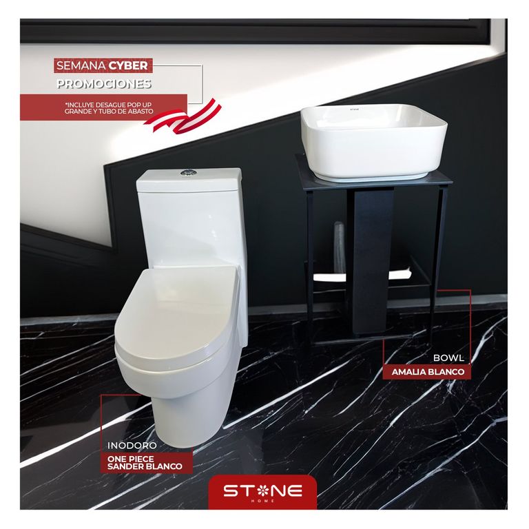 COMBO INODORO ONE PIECE SANDER BLANCO BOWL AMALIA BLANCO STONE