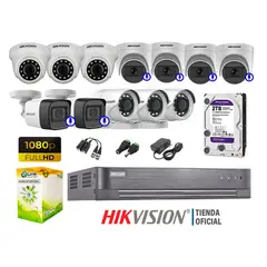 HIKVISION - KIT 12 CÁMARAS SEGURIDAD FULL HD 6 CAMARA CON AUDIO