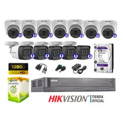 HIKVISION - KIT 12 CÁMARAS SEGURIDAD AUDIO INCORPORADO FULL HD 1080P HDMI