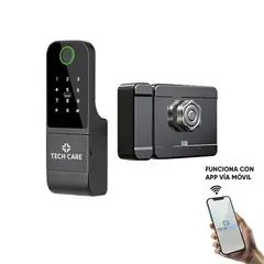 TECH CARE - Cerradura Smart Inteligente tipo Rim Biometrica conexión Tuya