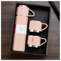 IMPORTADO MC - Set de 4 piezas Termo de Acero Inoxidable con tazas ROSADO