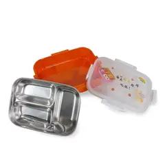 GENERICO - Táper de Acero Inoxidable con 3 Divisiones para Niños - Naranja