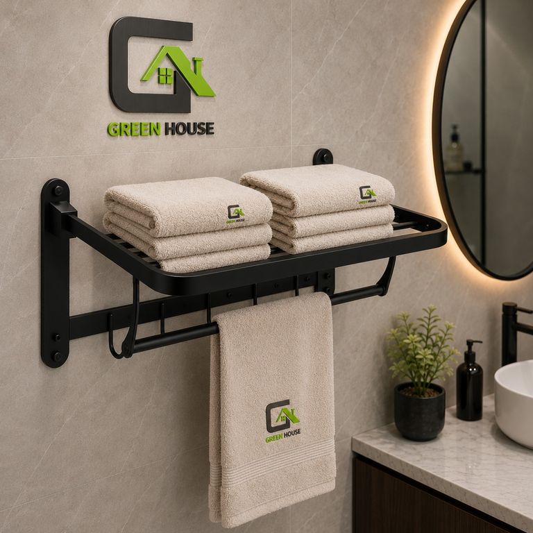 TOALLERO CON REPISA PLEGABLE ACERO INOXIDBALE SUS 304 NEGRO MATE