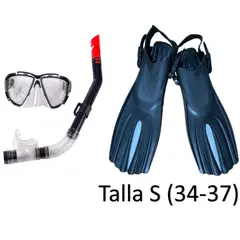 GENERICO - Pack Mascara y Snorkel con Aletas de TPR talla S color negro