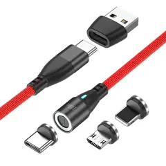 GREENPORT - Cable Cargador Magnético 100w Greenport 6 En 1 / 2 Metros 360° -Rojo