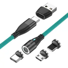 GREENPORT - Cable Cargador Magnético 100w Greenport 6 En 1 / 2 Metros 360° -Verde