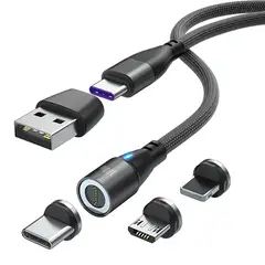 GREENPORT - Cable Cargador Magnético 100w Greenport 6 En 1 / 2 Metros 360° - Negro