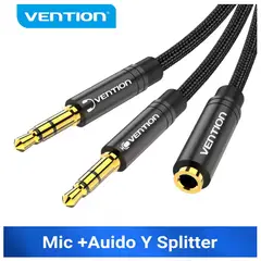 VENTION - Cable Auxiliar 2 Machos - 1 Hembra Trrs Audio & Microfono Pc