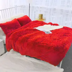 GENERICO - EDREDON KING PELUCHE PELO CORTO rojo