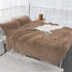 GENERICO - EDREDON QUEEN PELUCHE PELO CORTO camello