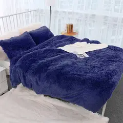 GENERICO - EDREDON QUEEN PELUCHE PELO CORTO azul marino