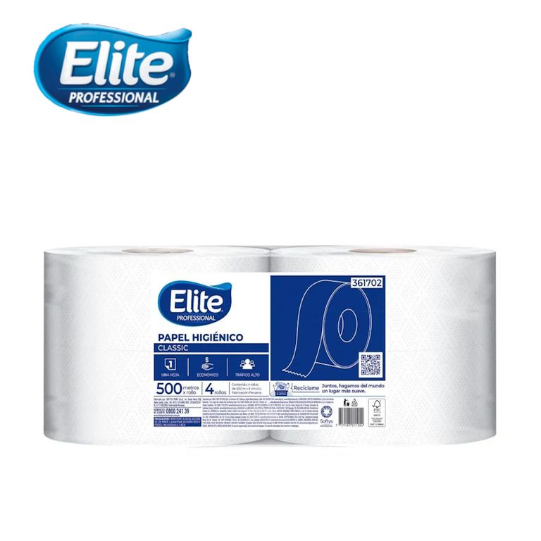 Papel higiénico una hoja 500 metros 4 rollos ELITE CLASSIC