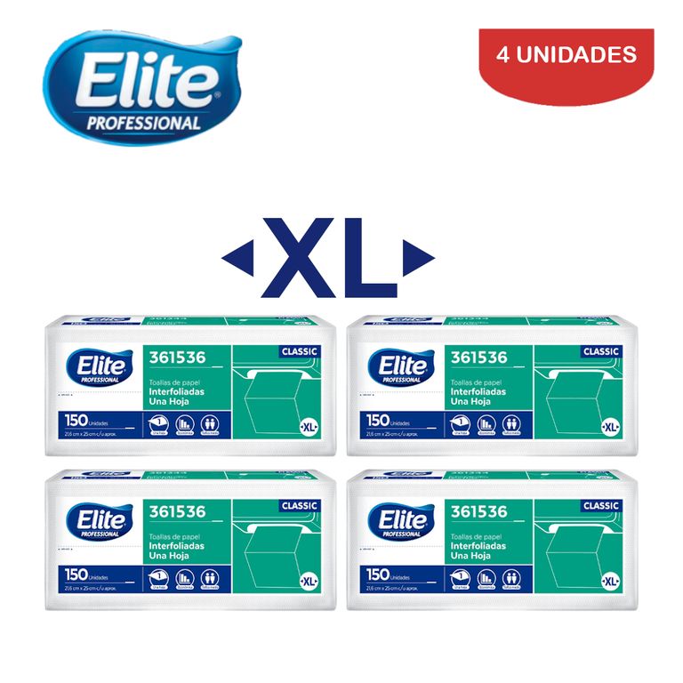 Papel toalla UH interfoliada XL 150 hojas ELITE. Pack 4 und