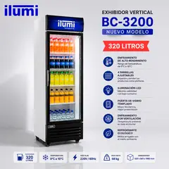 Ilumi - Exhibidor Ilumi Vertical 320 Lts 1 Puertas Vidrio Blanco - BC-3200