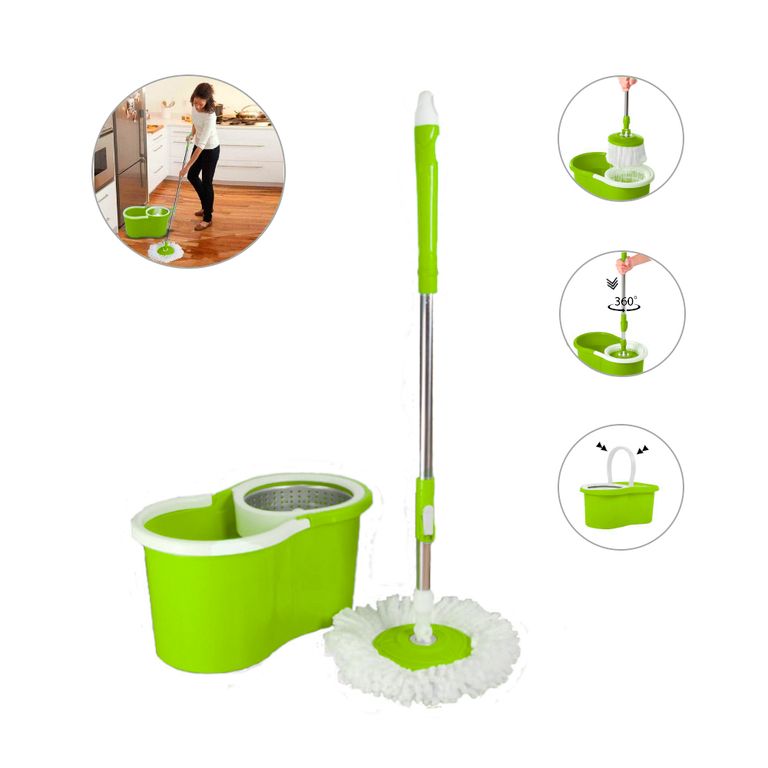Trapeador con Escurridor Giratorio Automático 2 Mopas Verde