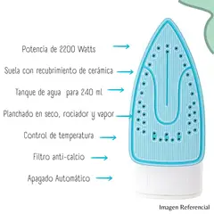 PRIMA - Plancha a Vapor Con Base Cerámica celeste YPF-6503-C