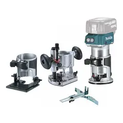 MAKITA - Fresadora 3/8" - 1/4" 18V LXT BL + 3 Bases Baretool DRT50ZJX9