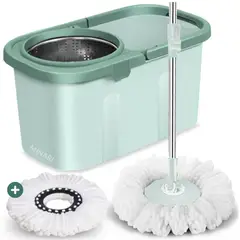MINARI - Trapeador Premium Escurridor Giratorio 2 Mopas Verde T02V