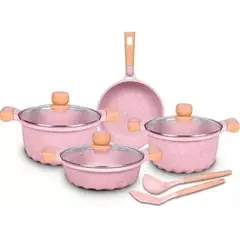 Pentha - Juego De Olla Roca Volcánica Anti-adherente 9pcs Color Rosa - MGC