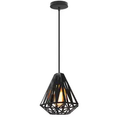 HOME NEAT - Lámpara de techo con jaula hierro luz colgante e27 ø20cm negro