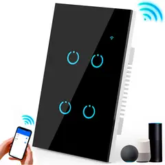 GENERICO - Interruptor Inteligente Universal Wifi Luz Smart Negro Alexa 4 Bandas