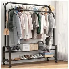 GENERICO - Perchero Colgador Doble Organizador de 2 Repisas con Ruedas PREMIUM