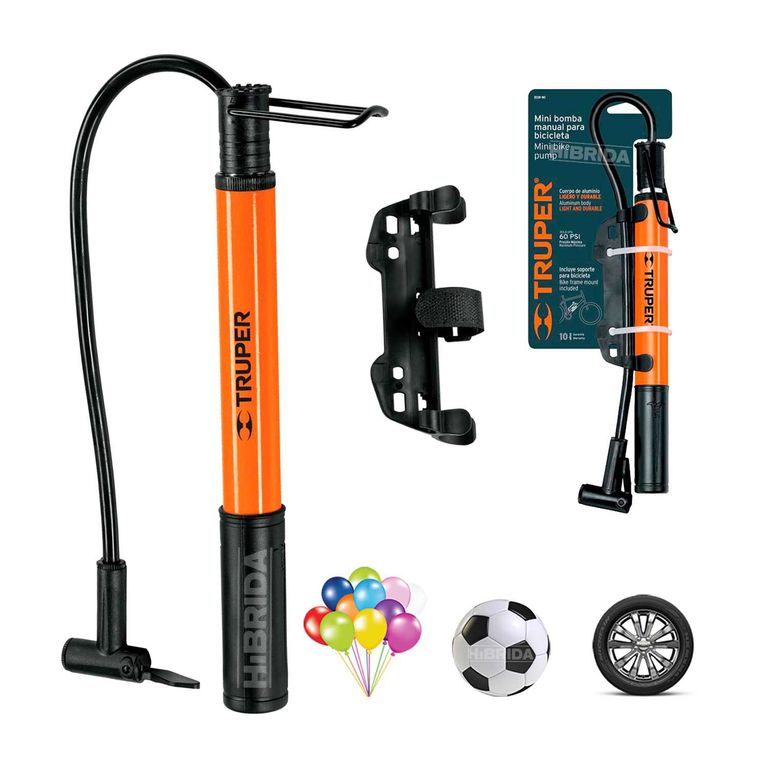 INFLADOR MANUAL 60PSI BICICLETA LLANTAPELOTA TRUPER PORTATIL