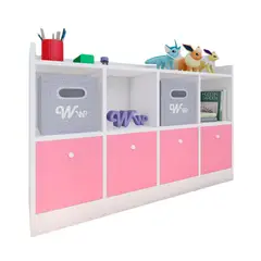 WONDER WOOD MUEBLERIA - Comoda Juguetero Montessori de 4 Espacios/4 Cajones Melamina Blanca/Rosado