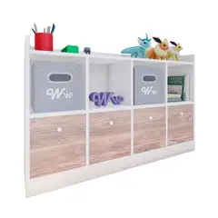 WONDER WOOD MUEBLERIA - Comoda Juguetero Montessori de 4 Espacios/4 Cajones Melamina Blanca/Damasco