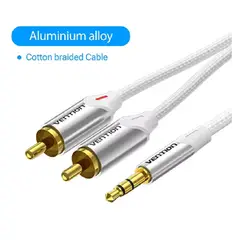 VENTION - Cable Nylon 35mm TRS 2-RCA PREMIUM 3m PC Tv