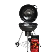 MR GRILL - Parrilla Round Grill 500 con Termómetro + Eco carbón Ecológico 2 kg