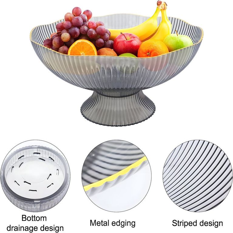 Frutero Con Base Escurridor Para Snacks Transparente Gris