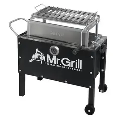 MR GRILL - Caja China Mediana Jr Black Acero Inoxidable con Parrilla Regulable