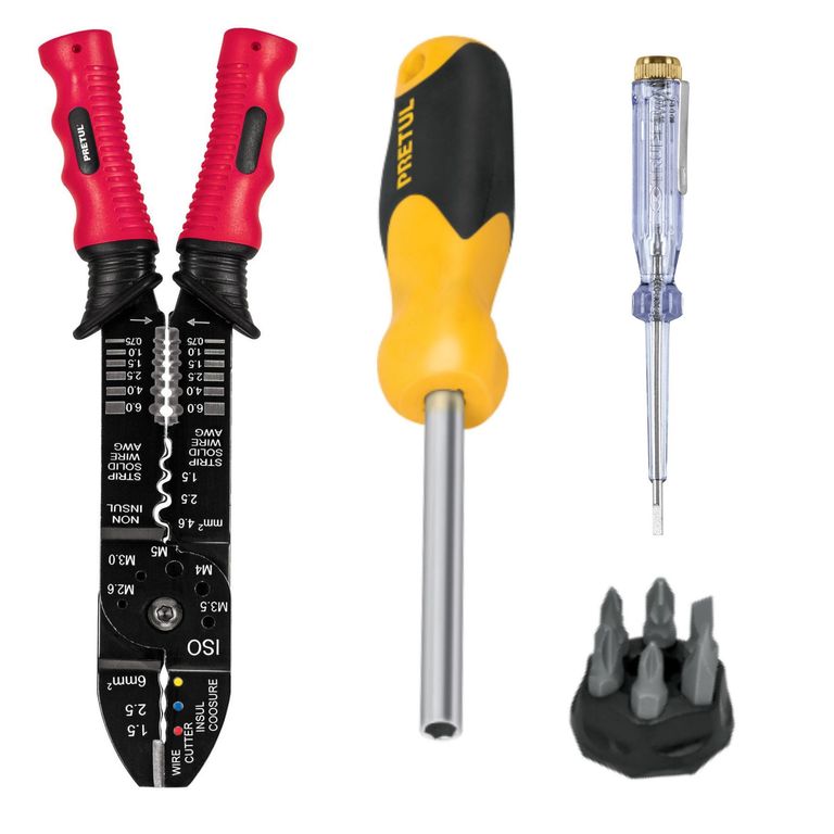 Combo pelacables ponchador, desarmador con 6 puntas, probador de fase,