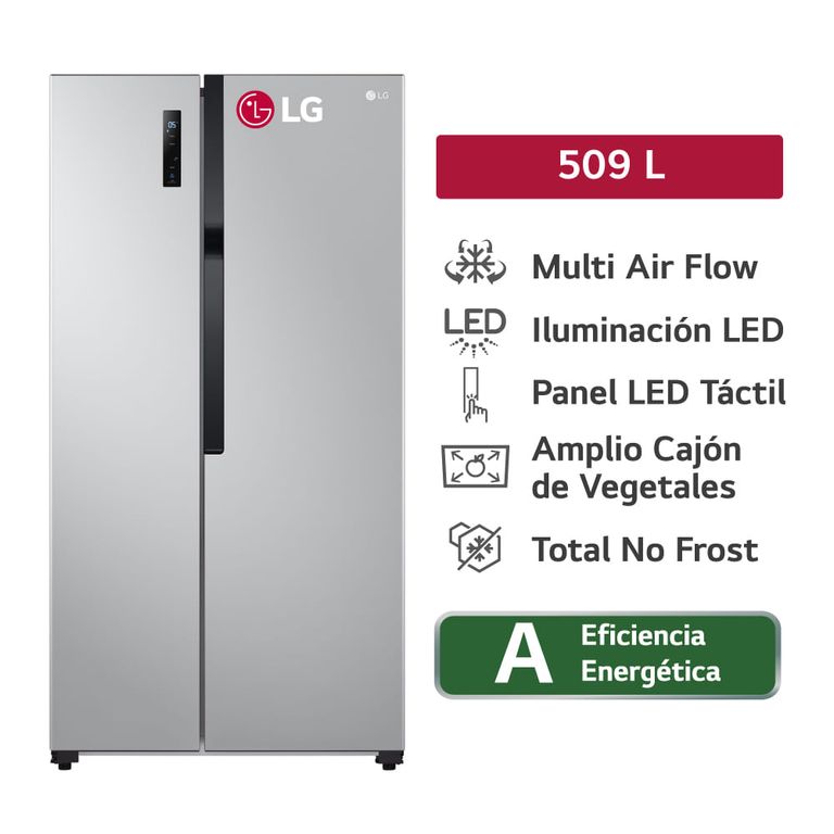 Refrigeradora LG 508 Lt LS51BPP Plateada Múltiple Flujo de aire Side By Side