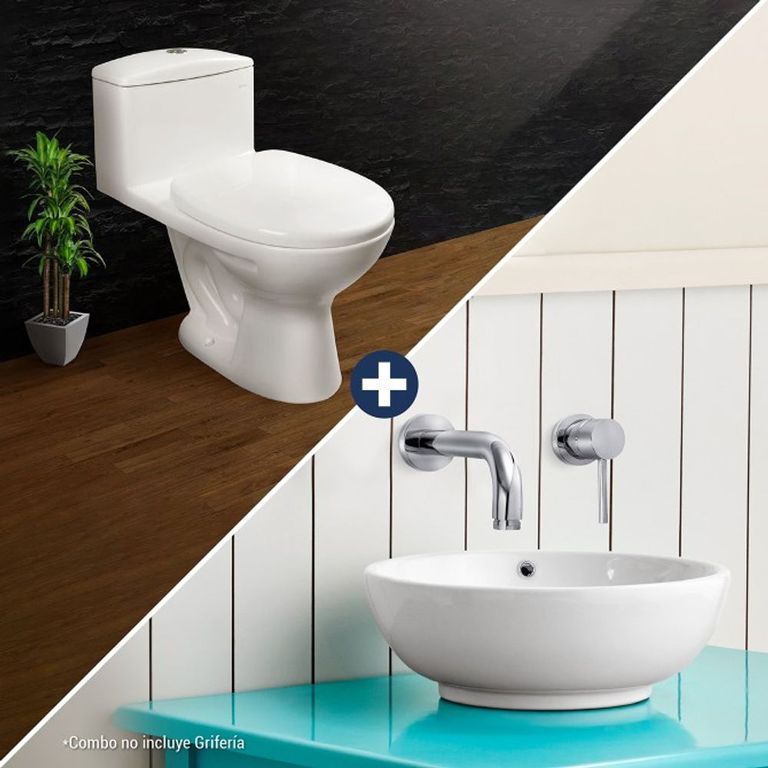 Combo Inodoro one piece ibiza con bowl para baño bali blanco Vainsa
