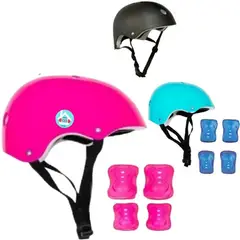 GENERICO - Casco de Protección con Rodilleras y Canilleras Rosado M