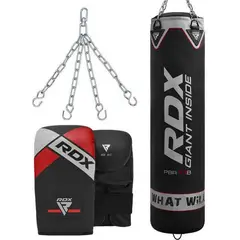 RDX - RDX SACO DE BOXEO (sin relleno) SET 3 PIEZAS (saco,guantes,cadena) NEGRO-4FT.